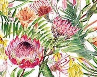 Flamingo Bay - Tropical Floral - Michael Design Works for Northcott Fabrics - 24294 10 Pink Green - End of Bolt - 27-Inches