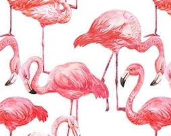 Flamingo Bay - Flamingo Flock - Michael Design Works for Northcott Fabrics - 24291 10 White Pink - Priced by the Half Yard