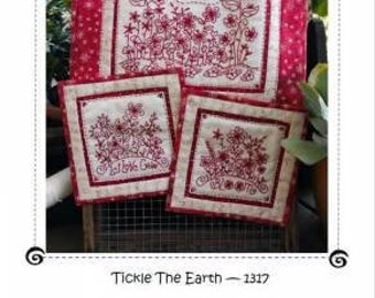 Redwork Pattern - Tickle the Earth  BBD 1317 - Bird Brain Designs - Paper Pattern - Table Topper Accent -  DIY Project