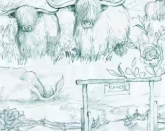 Highland Ranch Toile 81428 Blue-Gray - Springs Creative Designer Prints - Priced by the Half Yard