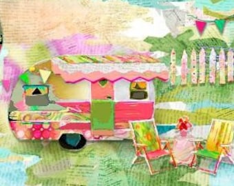 My Happy Place - Trailer Camping - Connie Haley - 3Wishes Fabric - 18046 Priced by the Half Yard