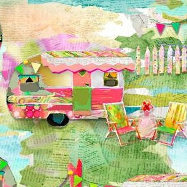 My Happy Place - Trailer Camping - Connie Haley - 3Wishes Fabric - 18046 Priced by the Half Yard