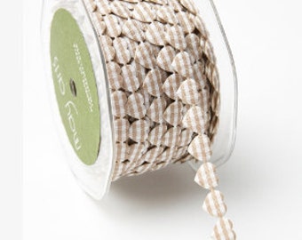 Gingham Adhesive Ribbon, gingham hearts - Beige or Red -  Price per 2-Yard