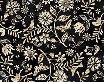 Tossed Wildflower 5460 99 Black - Le Poulet collection Jennifer Brinley for Studio E - Priced by the half yard