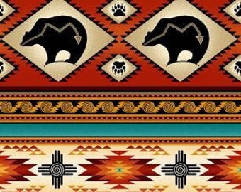 Tucson Bear Stripe 516 Terra Cotta Dream Catcher - Southwest Fabric by Elizabeth Studio  - Priced by the 1/2 yard