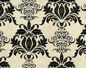 Damask Motif- Le Poulet collection Jennifer Brinley for Studio E - 5459 33 Black & Cream - Priced by the half yard