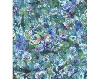 RJR Arcadia Fabric - Arcadia - Textured Posie - Digiprint Fabric - RJ804-AQ1D Aquamarine - Priced by the 1/2 yard