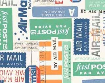 Airmail Label Fabric 1653 - Vacation by Makower Andover Fabrics - Priced by the Half yard
