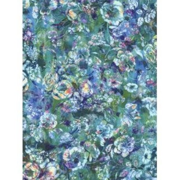 RJR Arcadia Fabric - Arcadia - Textured Posie - Digiprint Fabric - RJ804-AQ1D Aquamarine - Priced by the 1/2 yard