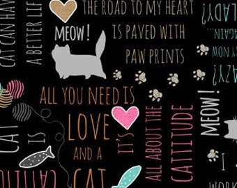 Wilmington Prints - Purrfect Partners - Cats with Words - Anne Rowan - 68562 992 Black - Priced by the half yard