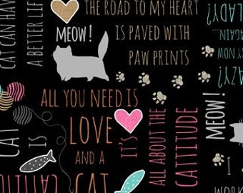 Purrfect Partners - 68562 992 Black Cats with Words - Anne Rowan for Wilmington Prints  - Priced by the half yard
