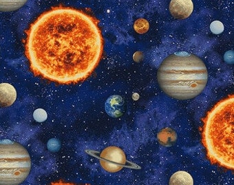 Solar System Fabric - Space Fabric - Planetary Missions by Studio e Fabrics - 5305 77 Blue - Priced by the half yard