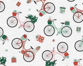 Christmas Bike - Bikes with greenery - Home for Christmas by Angela Nickeas - Paintbrush Studio 120 21841 - Priced by the 1/2 yard