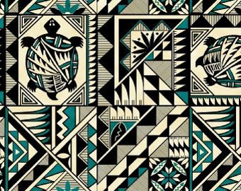 Turtle Fabric 471 Turquoise - Tucson Geometric by Elizabeth Studio - Priced by the half yard