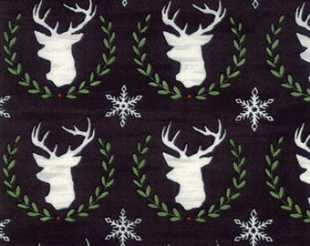 Hearthside Holiday Deer 19832 13B Black - Brushed Cotton - Christmas Fabric - Priced by the half yard