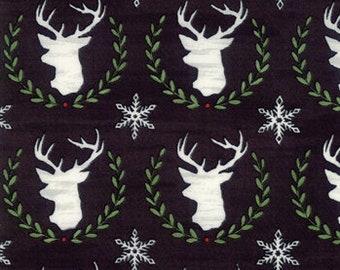 Christmas Fabric - Hearthside Holiday - Brushed Cotton - Deer 19832 13B Black - Priced by the half yard