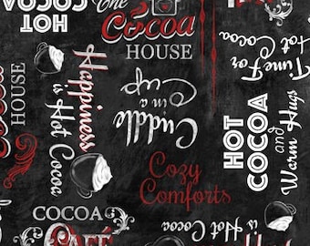 Time for Hot Cocoa Fabric by Conrad Knutsen for Wilmington - Cocoa Words - 30526 913 - Black - Priced by the Half Yard