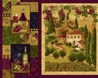 Tuscany Panel, Wine Country, Italian Villa, Wine Bottle, Italian Fabric - Tuscany - Color Principle - Henry Glass 8473P 89 - 24-Inch Panel