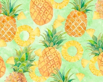 Squeeze the Day - Pineapple Toss - Cynthia Coulter for Wilmington Prints - 42463 757 Green - Priced by the half yard