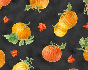 Wilmington Prints - Harvest Gold by Danhui Nai - Tossed Pumpkins 89266 985 Black - Priced by the half yard