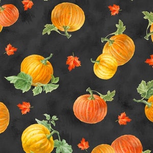 Wilmington Prints - Harvest Gold by Danhui Nai - Tossed Pumpkins 89266 985 Black - Priced by the half yard