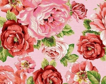 Spring Bouquet - Full Bloom Roses by Ro Gregg for Paintbrush Studio - 120 21571 Pink - Priced by the 1/2 yard