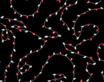 Wilmington Fabric - Snow Tidings by Lola Molina - String of Lights -  32079 939 Black - Priced by the half yard