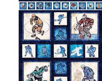Hockey Fabric, Sport Fabric - Face Off by Dan Morris for Quilting Treasures 26343 N - Priced by the 24-Inch Panel