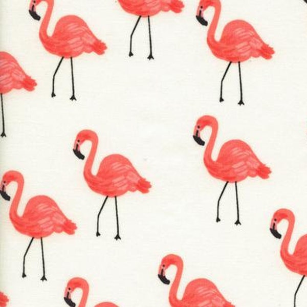 Flamingo Fabric - Les Fleurs - Rifle Paper Co. for Cotton + Steele - 8007 11 Ivory, Cotton Lawn - Priced by the Half yard