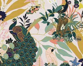 Tropical Dynasty - 120 21897 Peacock & Bird Fabric - Teresa Chan for Paintbrush Studio  - Priced by the 1/2 yard