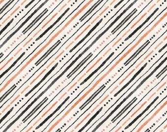 Paisley Place - Diagonal Stripe - Wilmington Prints - 15709 189 Cream with  Black & Orange - Priced by the half yard