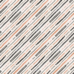 Paisley Place - Diagonal Stripe - Wilmington Prints - 15709 189 Cream with  Black & Orange - Priced by the half yard