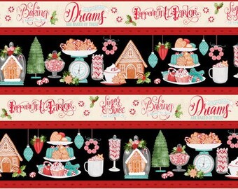 Wilmington Fabric - Peppermint Parlor - Border Stripe - Rows of Sweet Treats - 27634 923 - Priced by the half yard