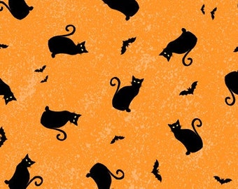 Gnome-ster Mash 82652 895 Orange - Black Cats - Jennifer Pugh - Wilmington Prints  - Priced by the half yard