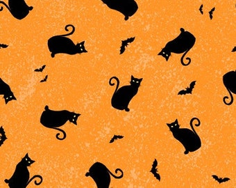 Wilmington Prints - Gnome-ster Mash - Black Cats - Jennifer Pugh - 82652 895 Orange - Priced by the half yard