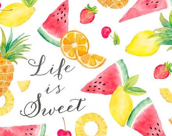 Squeeze the Day - Fruit Toss - Life is Sweet - Cynthia Coulter for Wilmington Prints - 42462 135 White - Priced by the half yard