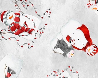 Snow Tidings 32075 930 Tossed Snowmen - Lola Molina for Wilmington Fabric - Priced by the half yard