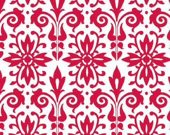 Black Tie Boogie 24272 White/Red -  Damask Print Fabric - Sandy Clough Priced by the 1/2 yard