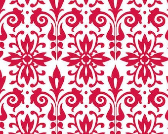 Damask Print Fabric from Black Tie Boogie by Sandy Clough 24272 White/Red - Priced by the 1/2 yard