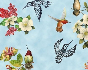 Hummingbird Vision B29000 Blue - Sue Coleman for Elizabeth's Studio - Priced by the half yard