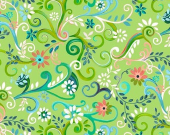 QT Fabric - Enchanted Garden Garden Swirl - Donna Robertson - 28501 H Green  Priced by the 1/2 yard