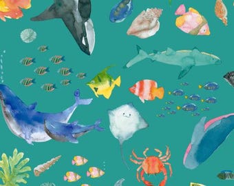 Under the Sea  - Wee Blue For Lewis & Irene WB048 Ocean Blue Priced by the half yard