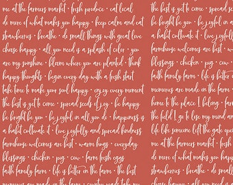 Prairie Sisters Poppie cotton - Farmhouse Blessings - Text Fabric - PS 19026 White on Red - Priced by the 1/2 yard