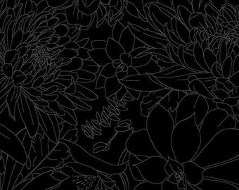 Solitaire Black MAS 328 J -  Blossom - Maywood Studio - Black on Black Tone on Tone - Priced by the half yard