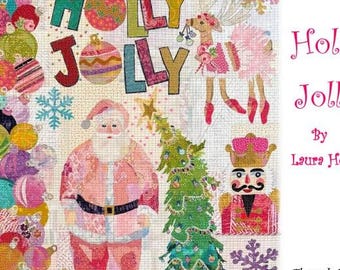 Santa Collage - Holly Jolly by  Laura Heine - Block Applique Quilt 36"x58"  - DIY Pattern Or Kit Option - full size reusable template