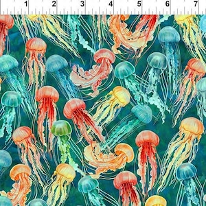 Calypso II In The Beginning Jellyfish 30CAL 2 Teal Priced by the Half yard image 1