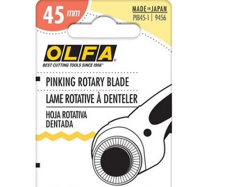 Olfa Pinking Rotary Cutter Blade - High Quality Blade - Replacement Blade 45mm  - single pack with storage case