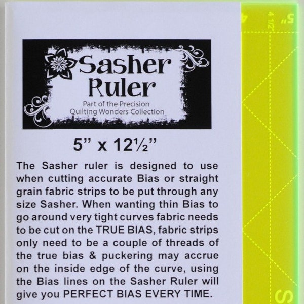 Pauline's Quilters World Bias Sasher Ruler - 5" x 12.5" - Acrylic - 1/2 inch markings - sold by the each