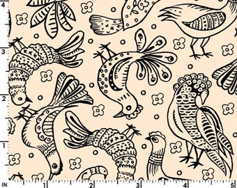Bird Chicken Fabric 10137 EJ Cream/ Black - Curio Cabinet by Maywood Studio - Priced by the Half yard
