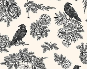Sophisticated Halloween Main C14620 Cream - Crow Flower - My Minds Eye for Riley Blake Fabrics - Priced by the half yard